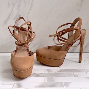 Aldo Lucielle Nude D'Orsay Lace Up Platform Heels Size 6